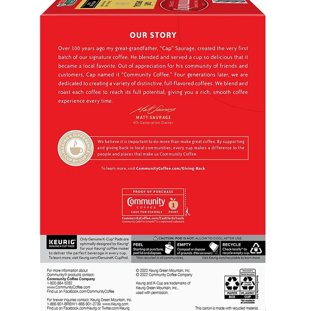 Community Coffee Cafe Special Coffee, Keurig K-Cup Pod, Medium-Dark Roast, 96/Carton (5000374325CT)