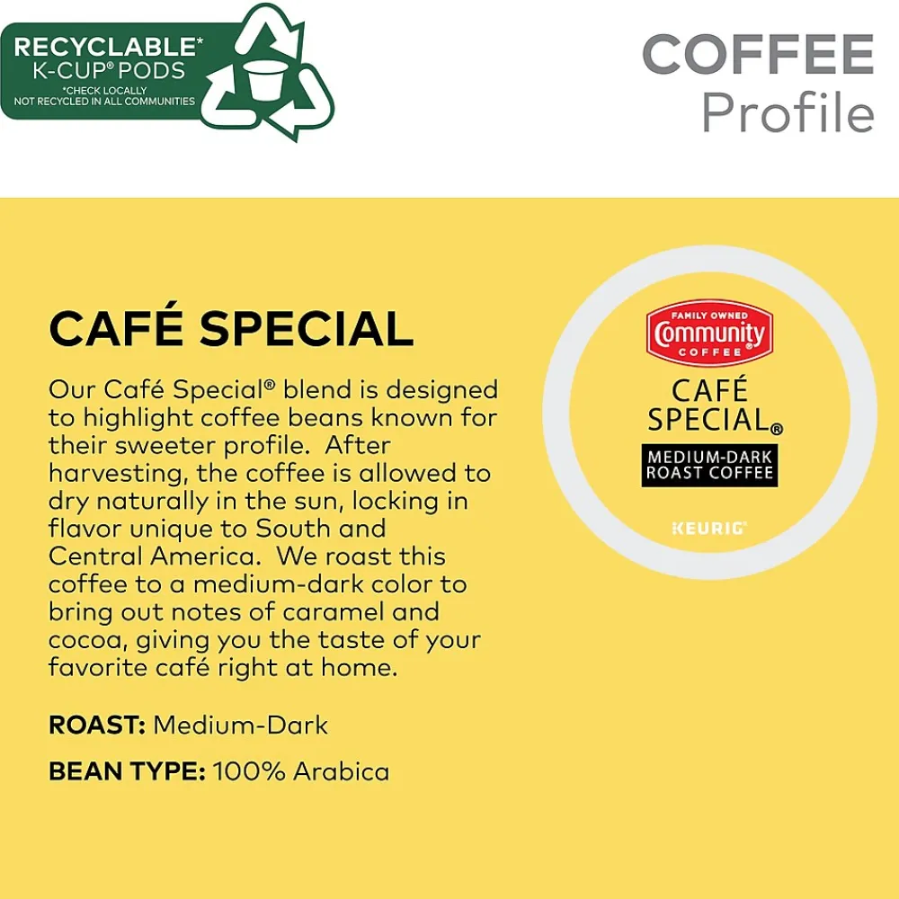 Community Coffee Cafe Special Coffee, Keurig K-Cup Pod, Medium-Dark Roast, 96/Carton (5000374325CT)