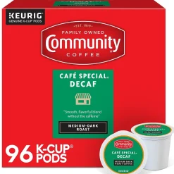 Community Coffee Cafe Special Decaf Coffee, Keurig K-Cup Pod, Medium-Dark Roast, 96/Carton (5000374327CT)