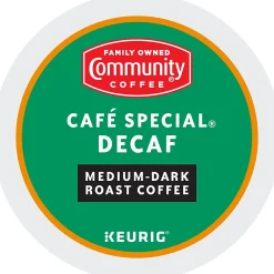 Community Coffee Cafe Special Decaf Coffee, Keurig K-Cup Pod, Medium-Dark Roast, 96/Carton (5000374327CT)