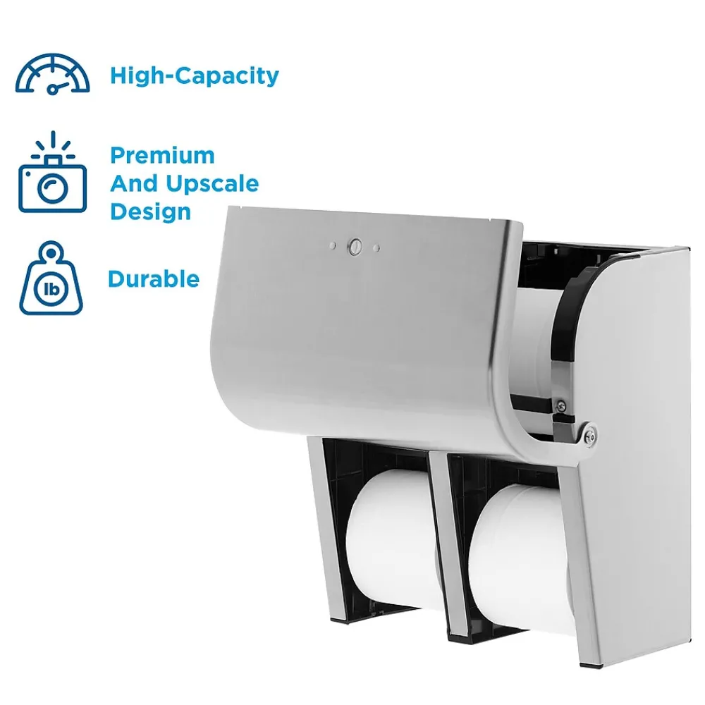 Compact 4-Roll Quad Coreless Toilet Paper Dispenser by GP PRO, Stainless Steel (56748)<Georgia-Pacific Best