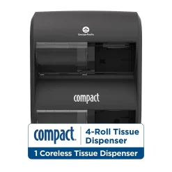 Compact® 4-Roll Quad Coreless Toilet Paper Dispenser by GP PRO, Black, 11.750” W x 6.900” D x 13.250” H (56744B)<Georgia-Pacific New