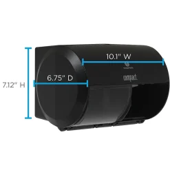 Compact 2-Roll Side-by-Side Coreless Toilet Paper Dispenser by GP PRO, Black (56784A)<Georgia-Pacific Clearance