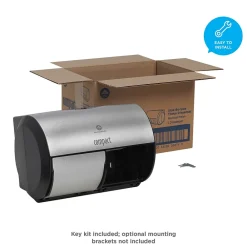 Compact 2-Roll Side-by-Side Coreless Toilet Paper Dispenser by GP PRO, Faux Stainless, (56796A)<Georgia-Pacific Discount