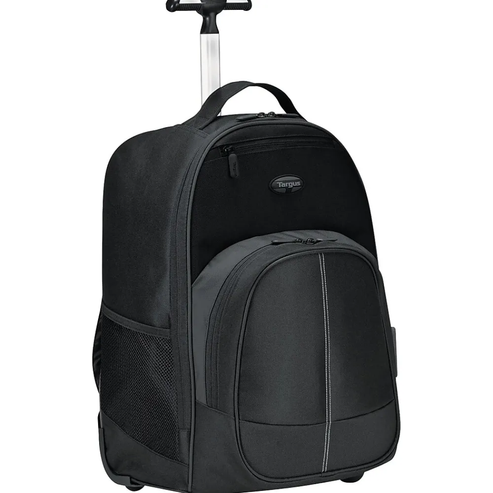 Targus Compact Rolling Backpack, 19 1/3" x 7 1/2" x 13 4/10", Polyester, Black