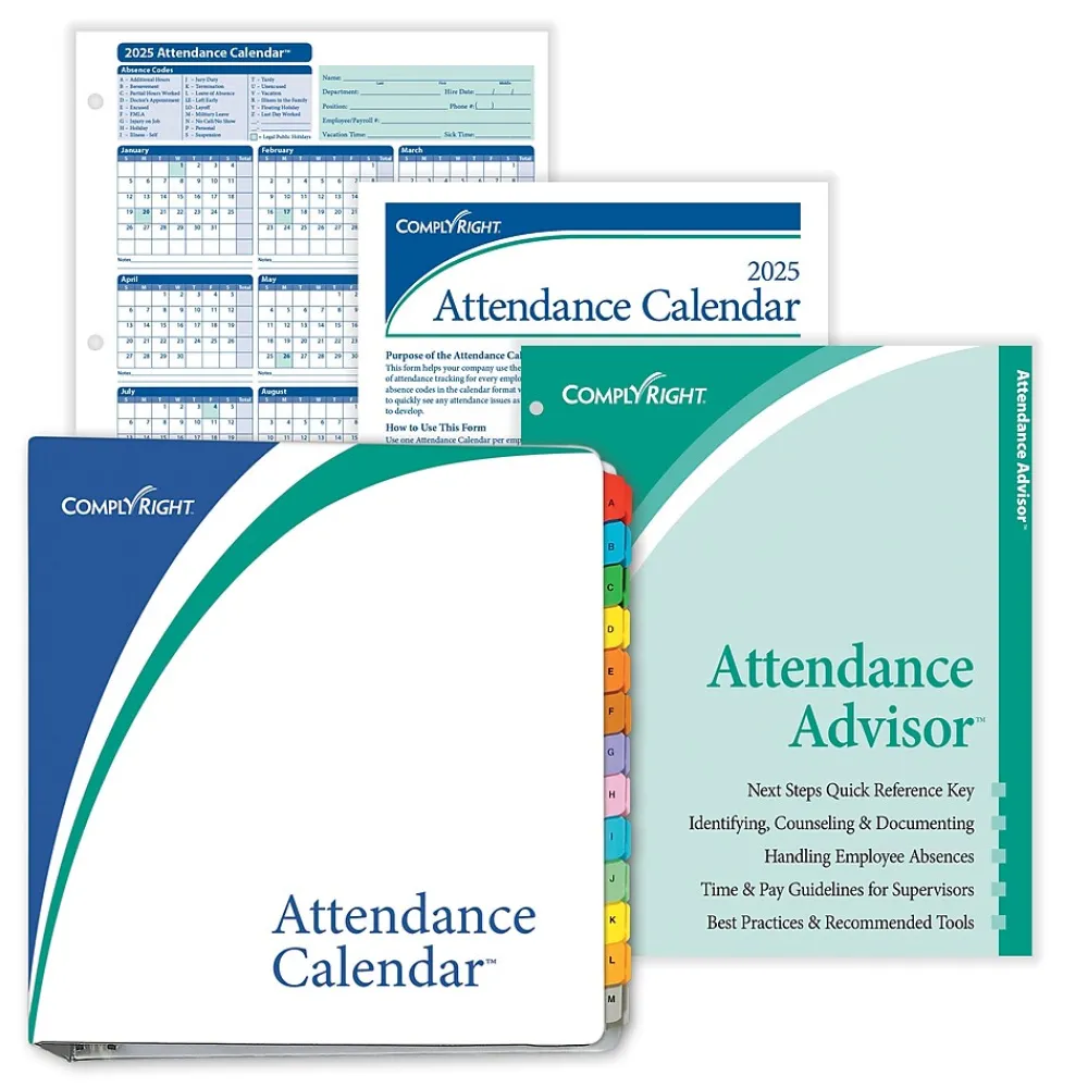 Hr Forms*ComplyRight 2025 Attendance Calendar Set, 200 Forms/Pack (A1411W16PK200)
