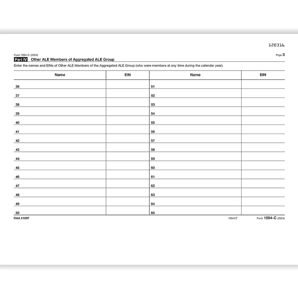 Tax Forms*ComplyRight 2024 1094-C Tax Form, 1-Part, White/Black, 50/Pack (1094CT50)