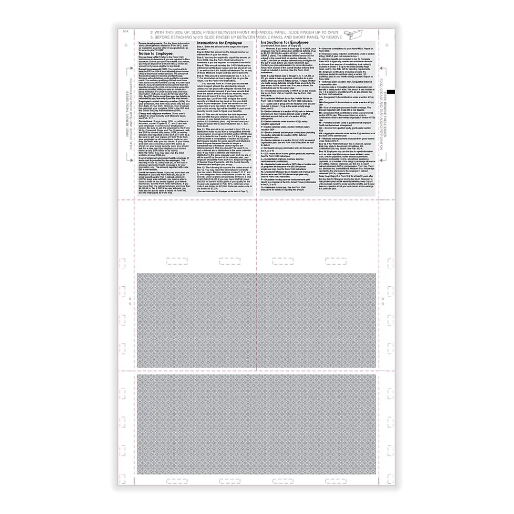 Tax Forms*ComplyRight 2024 W-2 Tax Form, 1-Part, 4-Up, Copy B, C, 500/Pack (PS1289)
