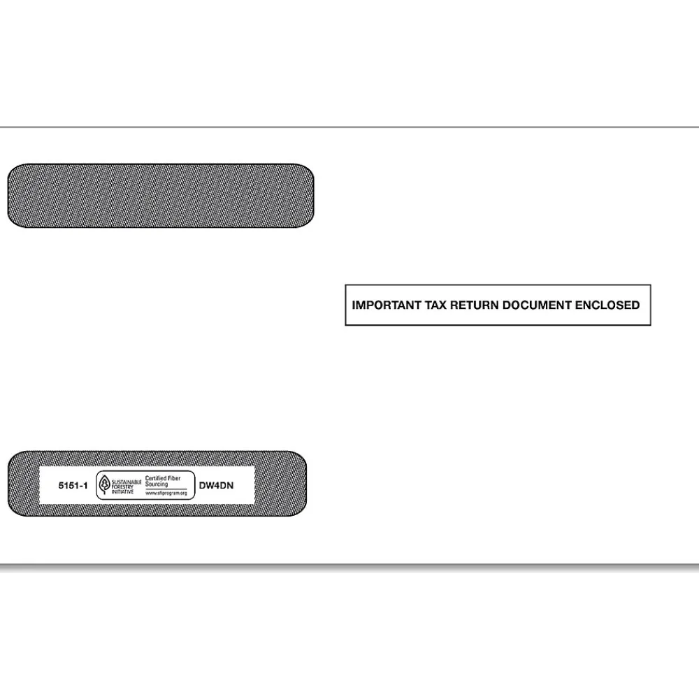 Tax Forms*ComplyRight Double Window Envelope for W-2 (5218) Tax Form, 5.63" x 9", White/Black, 100/Pack (51511)