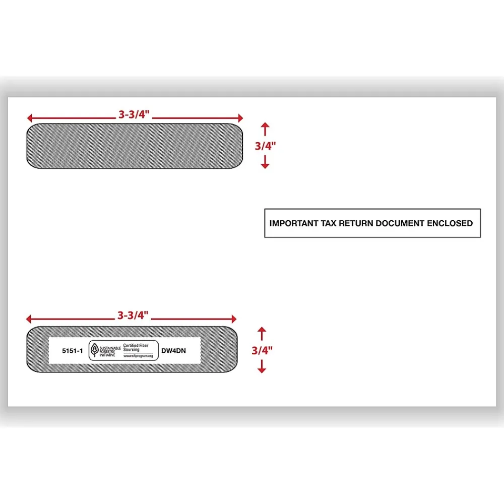Tax Forms*ComplyRight Double Window Envelope for W-2 (5218) Tax Form, 5.63" x 9", White/Black, 100/Pack (51511)