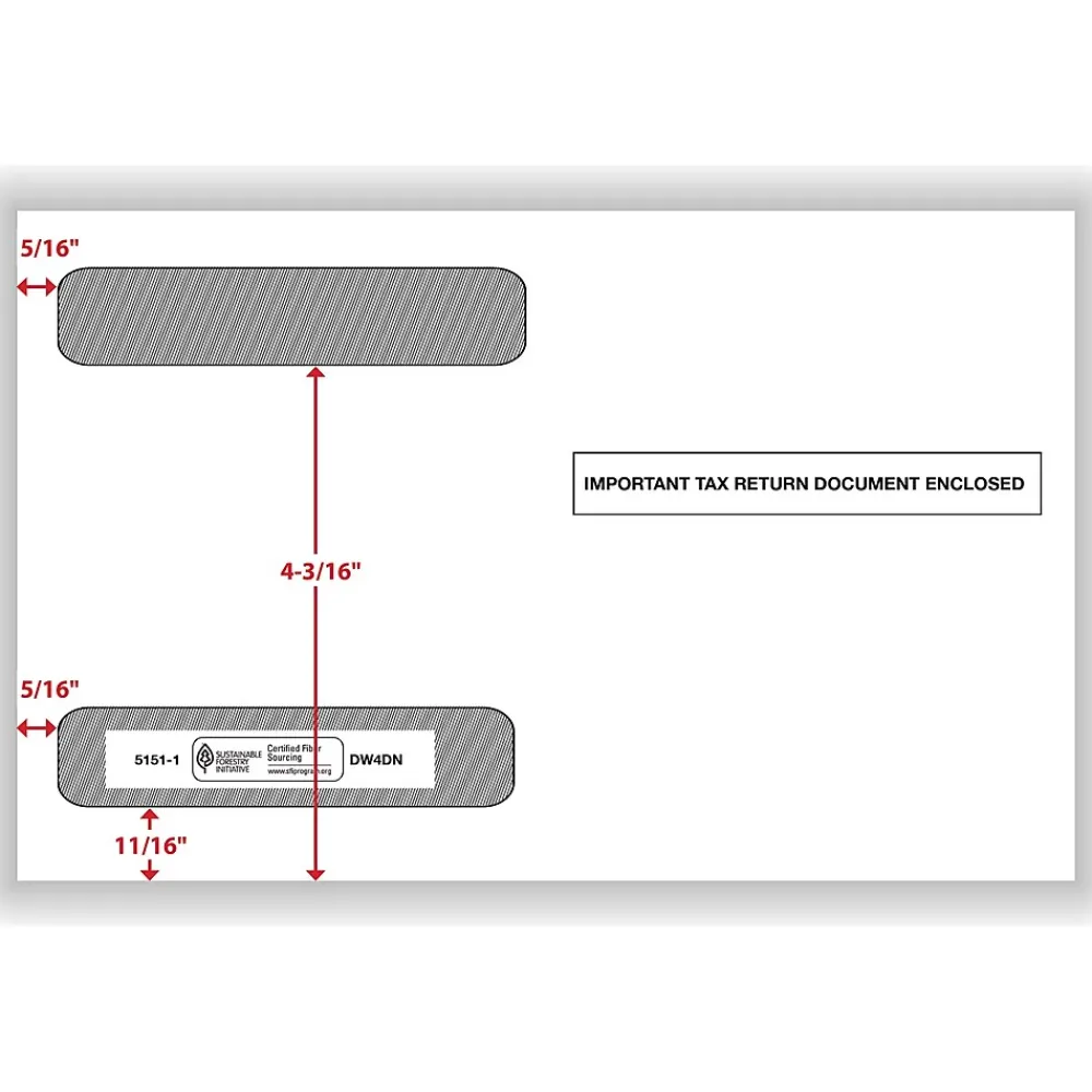 Tax Forms*ComplyRight Double Window Envelope for W-2 (5218) Tax Form, 5.63" x 9", White/Black, 100/Pack (51511)