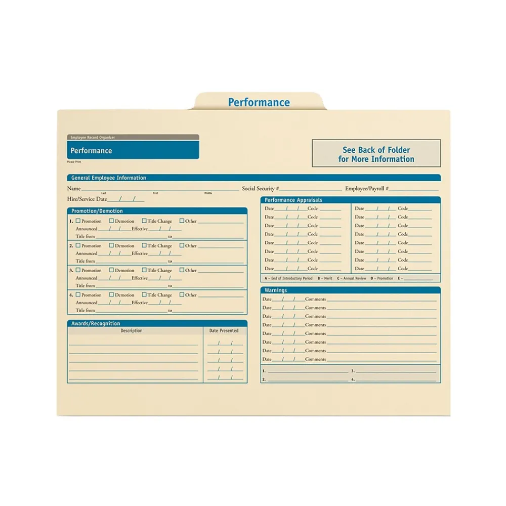 Hr Forms*ComplyRight Employee Performance Records Organizer, Pack of 25 (A0312)