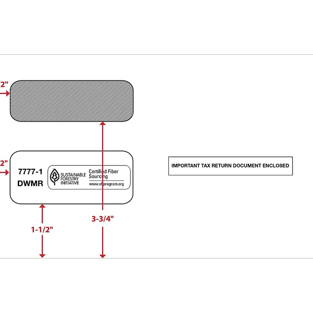 Clearance ComplyRight Moistenable Glue Security Tinted Double Window Tax Envelopes, 5 5/8" x 9", 50/Pack (1095BENV50)
