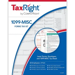 Tax Forms*ComplyRight TaxRight 2024 1099-MISC Tax Form Tax Form Set with Envelopes, 4-Part, 25/Pack (SC6103E25)