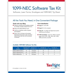 Tax Forms*ComplyRight TaxRight 2024 1099-NEC Tax Form Tax Forms, Envelopes, TipSheet & Software, 4-Part, 25/Pack (NECSC6103ES25)