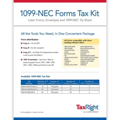 Tax Forms*ComplyRight TaxRight 2024 1099-NEC Tax Form Tax Forms, Envelopes & TipSheet, 4-Part, 25/Pack (NECSC6103E25)