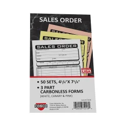 Business Forms*Cosco Business 3-Part Carbonless Sales Orders, 4.25" x 7.25", 50 Sets/Book (074018)