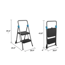 Cosco Commercial 2-Step Folding Stool, 300 lb Capacity, Gray (CSC11829GGB)