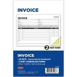Business Forms*Cosco 2-Part Carbonless Invoices, 5.56" x 8.44", 50 Sets/Book, 5/Pack (074033PK5)