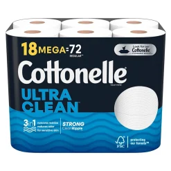 Ultra Clean Toilet Paper, 1-Ply, White, 312 Sheets/Roll, 18 Rolls/Pack (54152)<Cottonelle New
