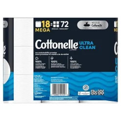 Ultra Clean Toilet Paper, 1-Ply, White, 312 Sheets/Roll, 18 Rolls/Pack (54152)<Cottonelle New
