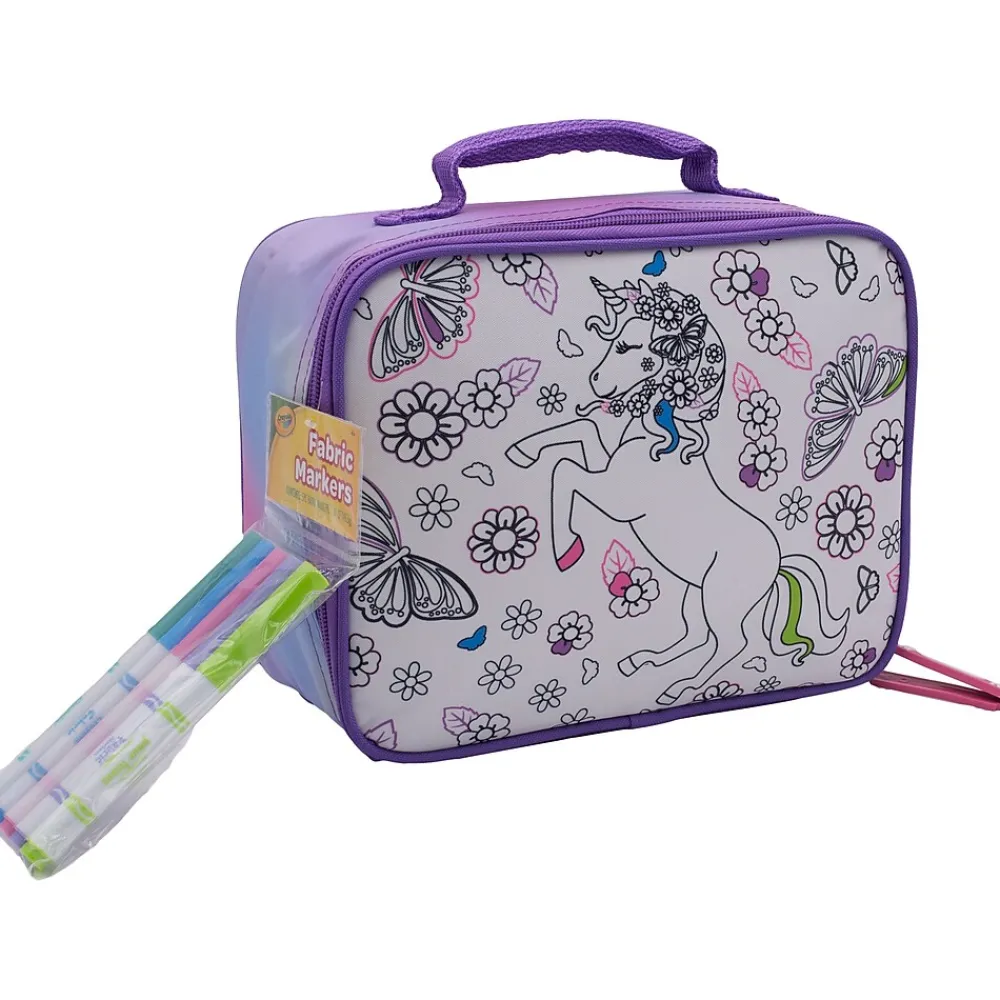 Crayola Color-Your-Own Mystical Unicorn Lunch Bag with Marker Set, Iridescent Purple/White (B23CL56805-ST)