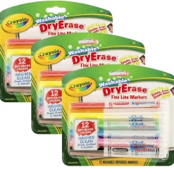 Markers|Crayola Fine Line Washable Dry Erase Markers, Assorted, 12/Box, 3 Boxes (BIN985912-3)