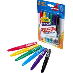 Markers|Crayola Project Erasable Poster Markers, Chisel Tip, Assorted Colors, Pack of 6 (BIN588371)