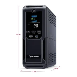 CyberPower Intelligent LCD UPS System, 1500VA/900W, 12 Outlets, 2 USB Ports, AVR, Mini Tower, Black (CP1500AVRLCD3)