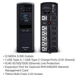 CyberPower PFC Sinewave 1500VA UPS, 12-Outlets, Black (CP1500PFCLCD)