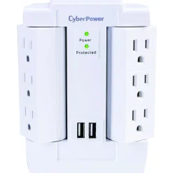 CyberPower Professional Series 6-Outlet Swivel Surge Protector, 2 USB, 1200 Joules, White (CYBSP600WSURC2)