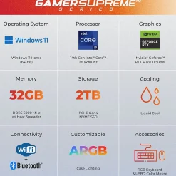 Clearance CyberPowerPC Gamer Supreme Gaming Desktop Computer, Intel Core i9-14900KF, 32GB Memory, 2TB SSD (SLC10220CPGV10)