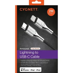 Armored Lightning to USB-C Charge and Sync Cable, 6', Black (CY2801PCCCL)<Cygnett Outlet