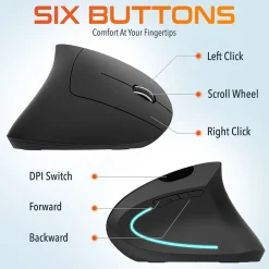 Outlet Delton Ergonomic 12 Wireless Ergonomic Optical 2.4 GHz Gaming Mouse, Black (DMERG12-WB)