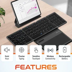 New Delton F92 Foldable Portable Wireless Keyboard with Touchpad, Black (DKBF92)