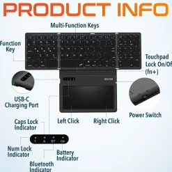 New Delton F92 Foldable Portable Wireless Keyboard with Touchpad, Black (DKBF92)