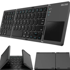 New Delton F75 Small Wireless Foldable Portable Keyboard and Touchpad, Black (DKBF75)