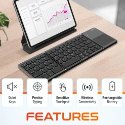 New Delton F75 Small Wireless Foldable Portable Keyboard and Touchpad, Black (DKBF75)