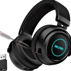 Hot Delton G520 Wireless Noise Canceling Bluetooth Stereo Business/Gaming Over-the-Ear Computer Headset, Black (DBHG520)