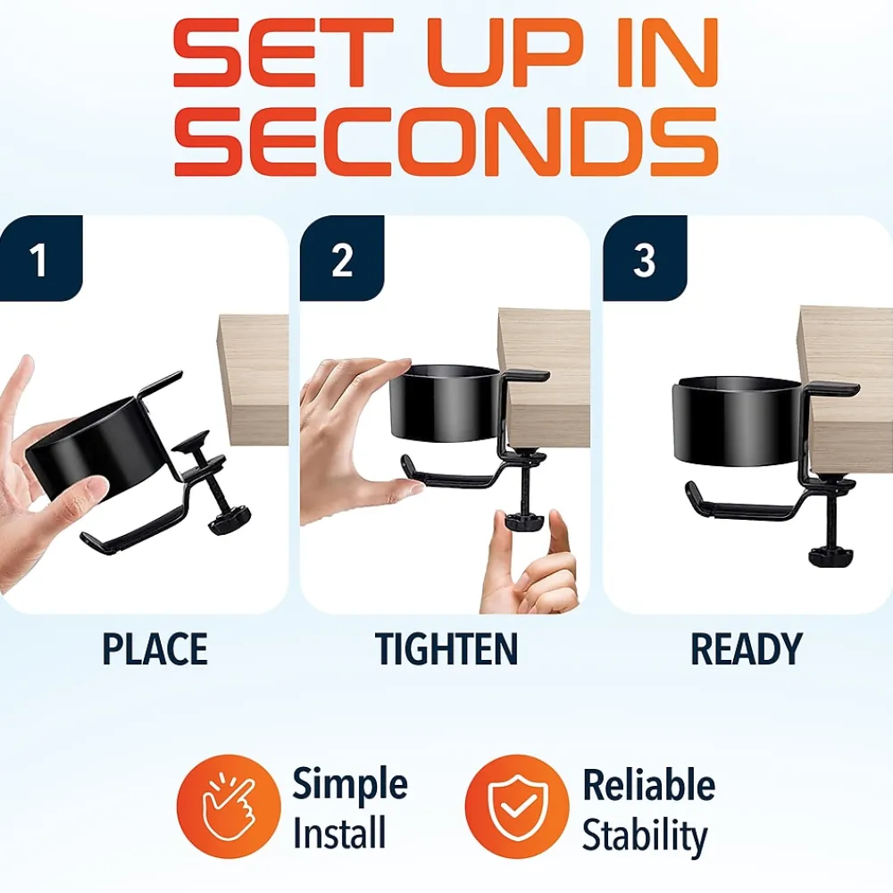 Best Delton H22 Under Desk Cup Holder and Desk Hook for Headphones, Black (DHSCH22)