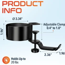 Best Delton H22 Under Desk Cup Holder and Desk Hook for Headphones, Black (DHSCH22)