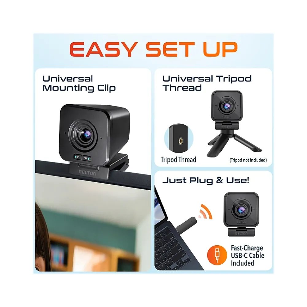 Outlet Delton HD 1080p Wireless Webcam, 2.1 Megapixels, Black (DCWC50)