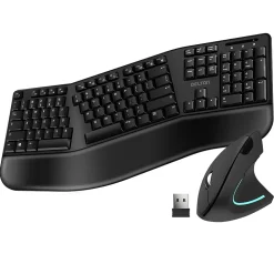 Best Delton KB200 & S12 Wireless Ergonomic Keyboard and Optical Mouse Combo, Black (DKMKITERG12-WB)