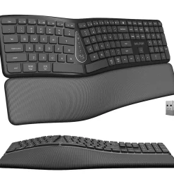 Clearance Delton KB250 Ergonomic Wireless Curved Keyboard with Cushioned Wrist Rest, Black (DKBE250-WR)