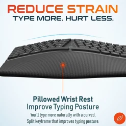 Clearance Delton KB250 Ergonomic Wireless Curved Keyboard with Cushioned Wrist Rest, Black (DKBE250-WR)