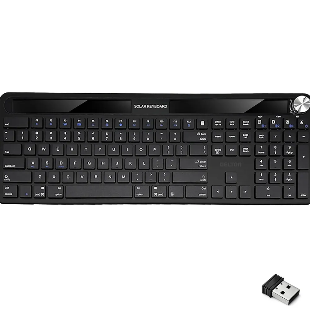 Online Delton KB90 Wireless Rechargeable Solar (Light) Powered Keyboard, Black (DKBSLR90)