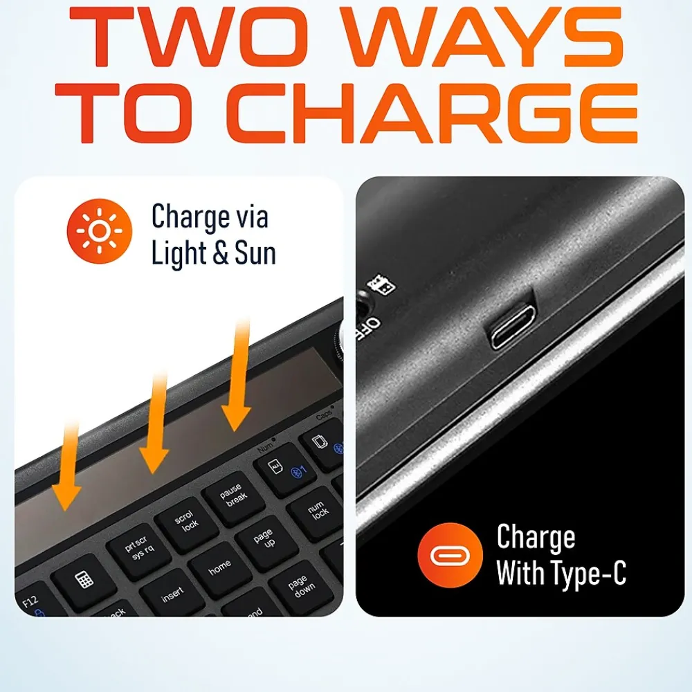 Online Delton KB90 Wireless Rechargeable Solar (Light) Powered Keyboard, Black (DKBSLR90)