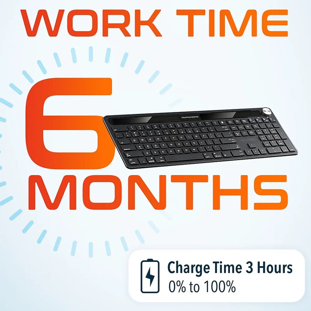 Online Delton KB90 Wireless Rechargeable Solar (Light) Powered Keyboard, Black (DKBSLR90)