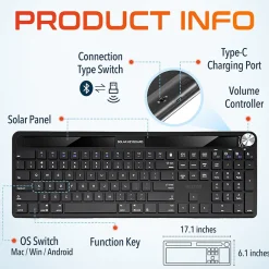 Online Delton KB90 Wireless Rechargeable Solar (Light) Powered Keyboard, Black (DKBSLR90)