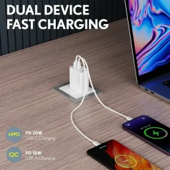 Overtime Charger USB-A/USB-C Wall Charger for Multiple Brands, White (DH2USB2A)<Delton Sale